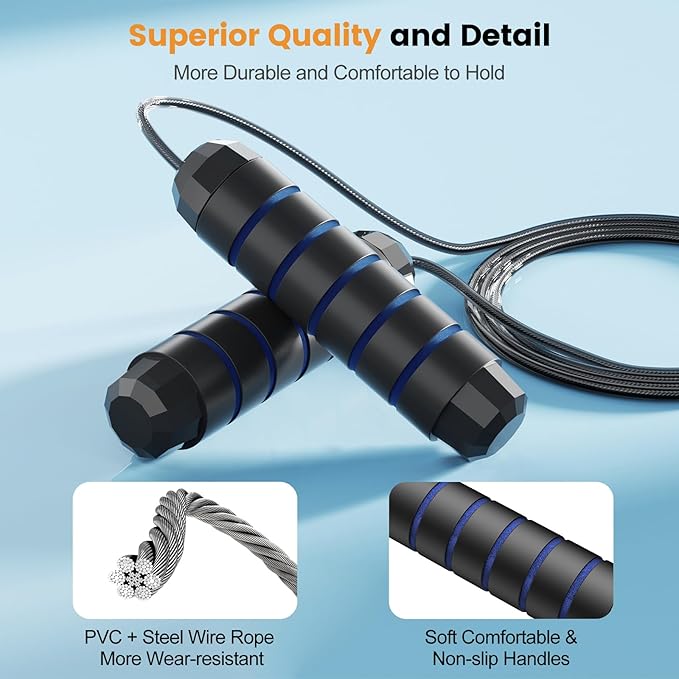 Jump Rope,Tangle-Free Rapid Speed Jump Rope with Ball Bearings for Men,Women and Kids,Adjustable Steel Skipping Rope with Ergonomic Foam Handles,A Ideal Equipment and Accessories for Workout,Fitness,Exercise,Home Gym,Slim Body