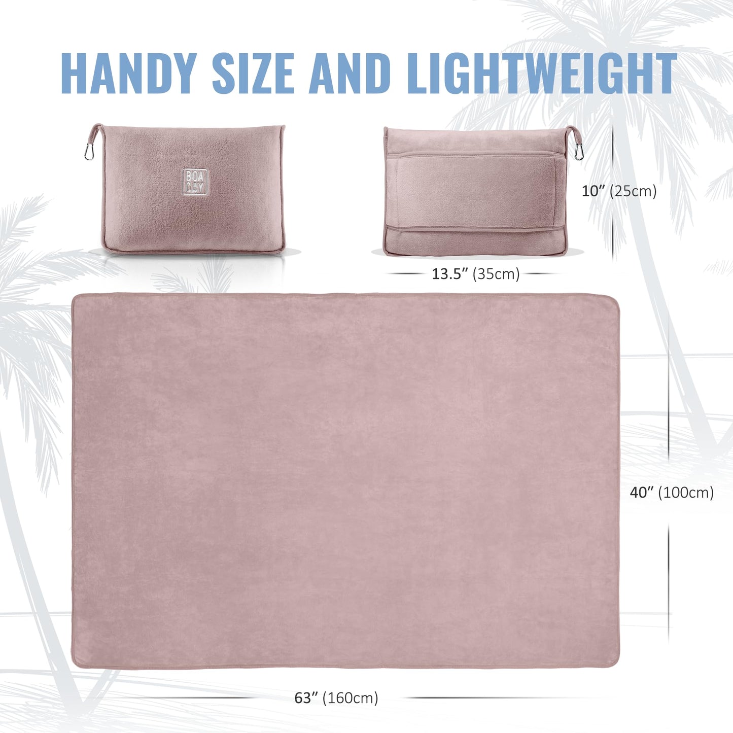 BOACAY Soft & Warm Travel Blanket for Airplane & Car - Long Flight Essential for Women, Men, Kids - Compact Pillow with Luggage Sleeve & Backpack Clip