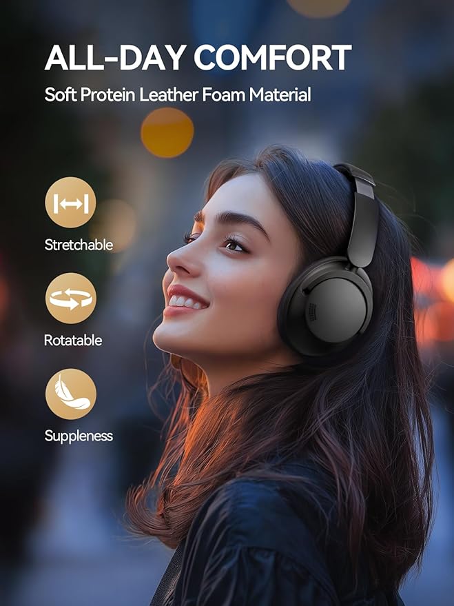 1MORE SonoFlow Pro HQ51 Wireless Over-Ear Headphones, Reduce Noise by Up to 45dB, Hi-Res Audio, 100H Playtime, App Control, Bluetooth 5.4, AI Clear Calls, Ultra-Light Comfort for Travel Office, Black