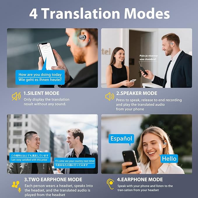 AI Language Translation Earbuds Real Time, 144 Language Translator Earbuds, OWS 3-in-1 with LCD Touch Screen & Charging Case, Wireless Bluetooth Open Ear Earbuds for Travel, Business, Learning