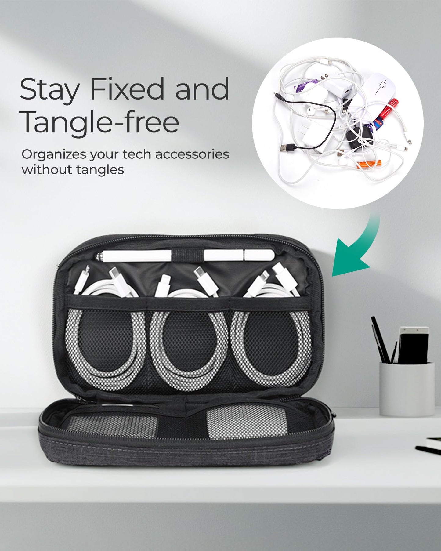 BAGSMART Electronic Organizer Travel Case, Cord Organizer Travel Cable Bag, Charger Pouch, Tech Pouch as Travel Accessories, for Phone, Power Bank, SD Card (Black)