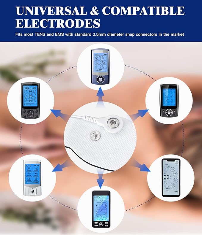 24 Pack TENS Unit Replacement Pads, Reusable Long-Lasting Self-Adhesive Non-Irritating Snap Electrodes Pad for Tens Unit with Standard 3.5mm Snap-on Connector, Compatible with Belifu, Brilnurse TENS