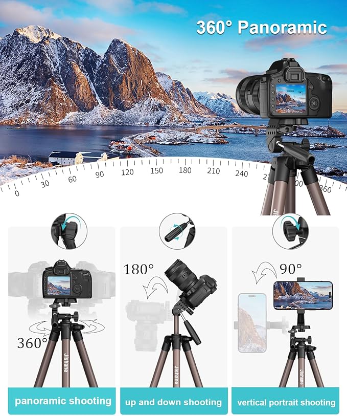 71" Camera Tripod, Lightweight Aluminum Phone Tripod with Wireless Remote, Phone Holder & Carry Bag, Portable Travel Camera Stand for Smartphones Canon Nikon DSLR Cameras, Max Load 6.6 lb (Brown)