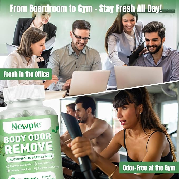 Body Deodorizing Supplement, Chlorophyll Capsules for Skin Body Odor, Fresh Breath & Gut Odor Control for Men & Women | Vegan with Parsley Leaf Green Tea, Gluten Free, 60 Capsules (2)