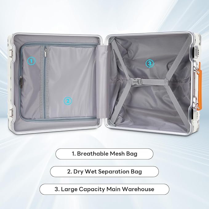 18 Inch Carry On Luggage Suitcase Locks TSA Approved Hardside Lightweight Suitcase with Cup Holder TSA Lock Carry On Luggage with USB Port Phone Holder Suitcases with 360° 8 Double Spinner Wheels