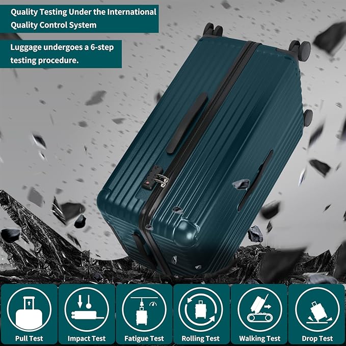 Carry-on 20 Inch and 28 Inch Square Thickened ABS+PC Hard Shell luggage, 2-Piece Suitcase Set with TSA Lock & Dual Zipper Mesh Inner Layer Design, Teal Blue