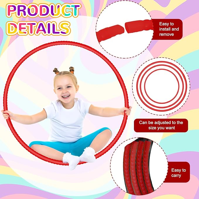 2 Pcs Toy Hoop Exercise Hoop Detachable Adjustable Plastic Toy Ring Playground Equipment for School Colored Circles Exercise Ring for Teens Dog Agility Equipment(Red,23 Inch)