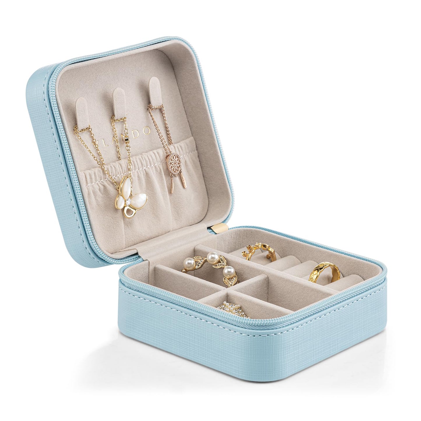Vlando Small Travel Jewelry Box Organizer Display Case for Girls Women Gift Rings Earrings Necklaces Storage, Blue