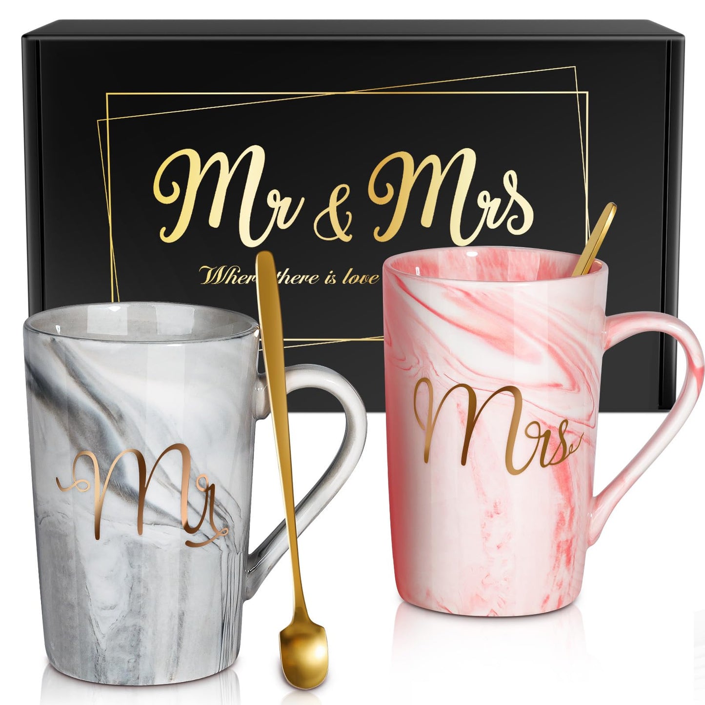 Linkax Mr and Mrs Coffee Mug Couple Gifts, White Elephant Christmas Wedding Gifts for Couples 2025, Useful Anniversary Engagement Present for Couple Newlyweds Husband Wife Bridal Shower Bride to Be