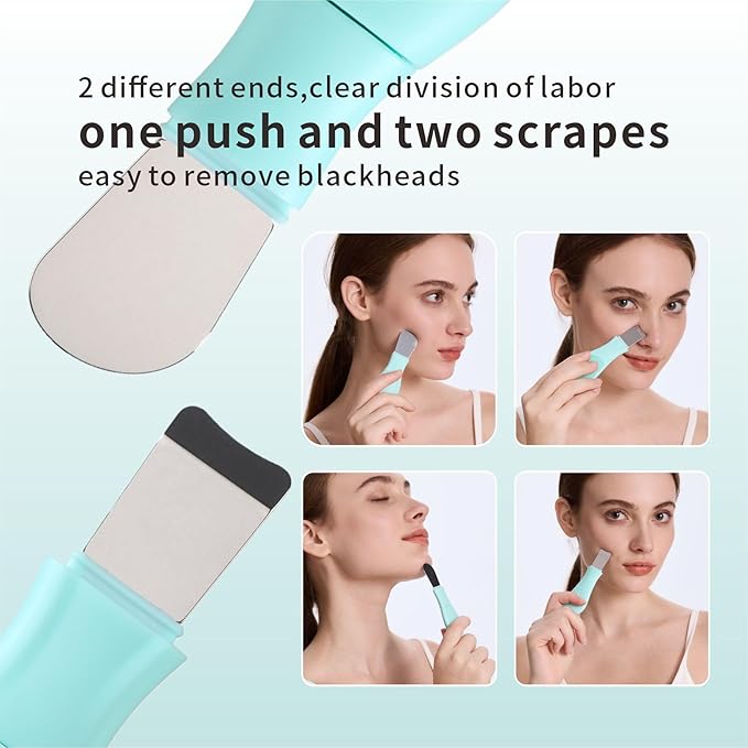 Blackhead Remover Tool,Silicone Face Scrubber, 2 in 1 Nose Scraper for Deep Cleansing,Skin Scrubber Face Spatula, Nose Blackhead Remover, Pore Cleaner Skin Care Tool for Men and Women (Light Blue)