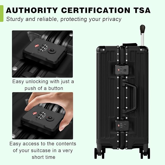 AnyZip Luggage PC+ABS Aluminum Frame Zipperless Checked Luggage Hard Shell Suitcase with TSA Lock Double Spinner Wheels 24 Inch Black