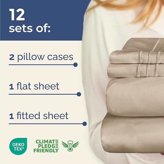 Bulk Case Pack of 12 Sheet Sets - (12) Complete Sheet Sets - Bulk King Bedding - Wholesale Case Pack for Hotels, Spa & Airbnbs - Deep Pocket, Fade & Wrinkle Free - Cooling & Breathable - King, Cream