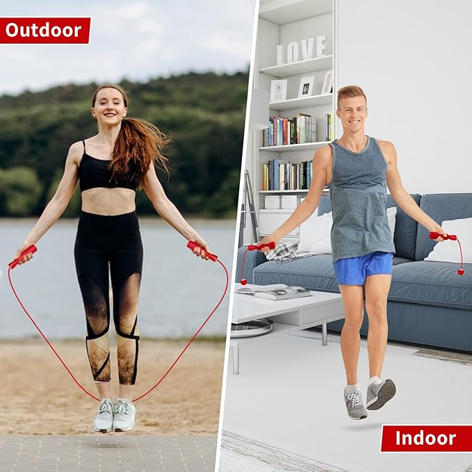 2 In 1 Cordless Jump Rope, Tangle-Free Adjustable Skipping rope for Fitness for Women Men and Kids, Adjustable Weighted Jump Rope with Ball Bearings and Memory Foam Handles indoor/Outdoor
