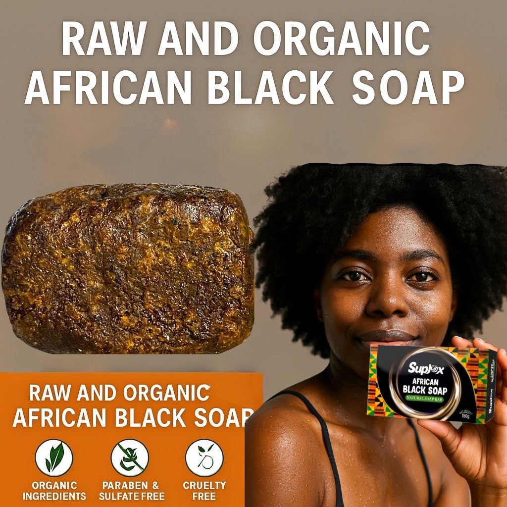 African Black Soap Bar – African Soap for oily Skin, Ghana Black Face & Body Wash | Face and Body moisturizing cleanser 1 Count.