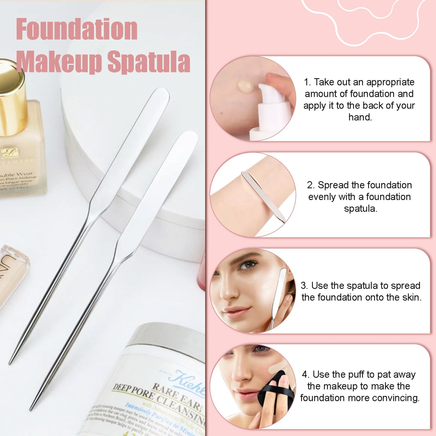 4 Pcs Makeup Spatula Set, Stainless Steel Cosmetic Makeup Palette, Korean Mixing Palette Foundation Cosmetic Skin Care Tool