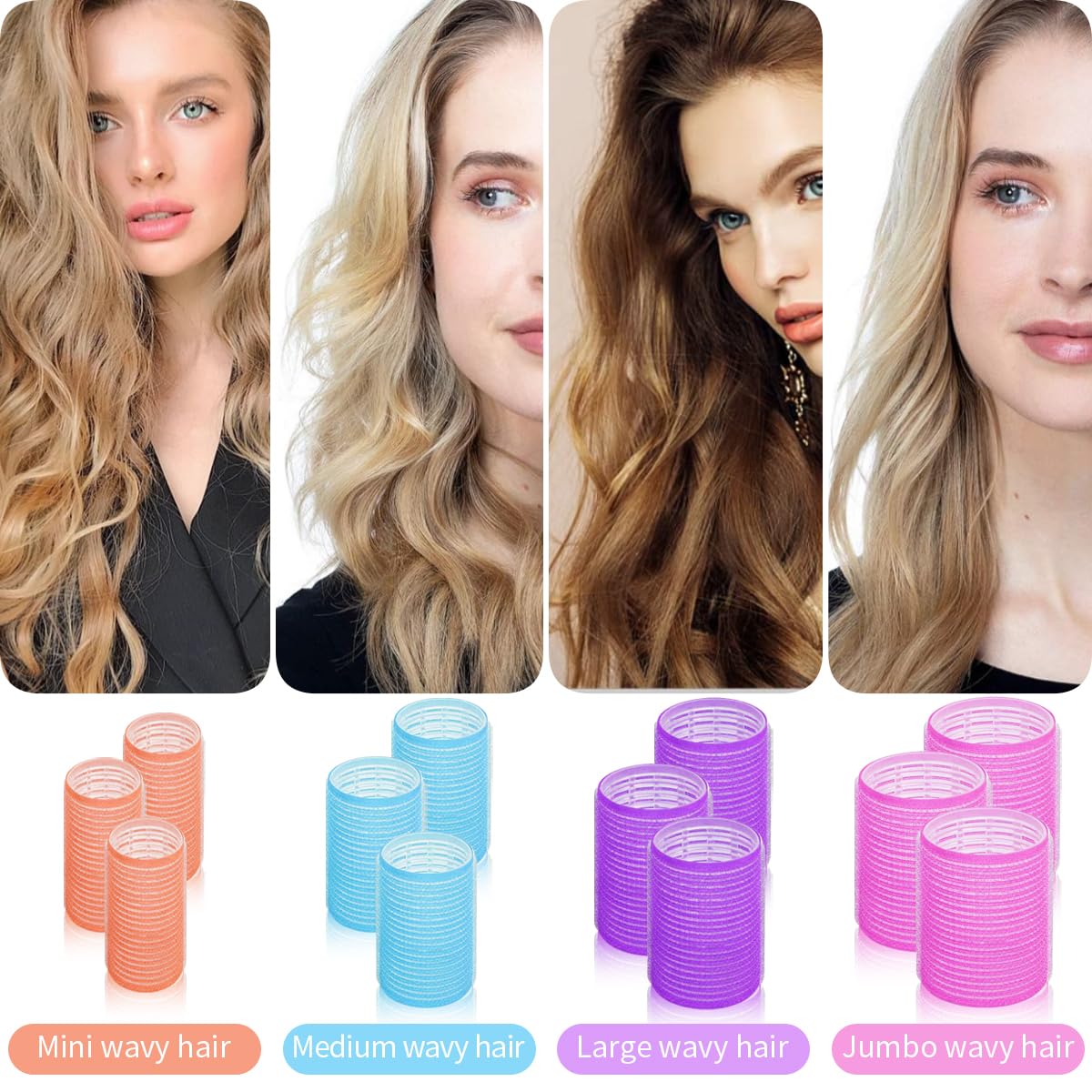34Pcs Hair Roller Set with Clips, Self-Grip Hair Rollers for Volume, Salon Hairdressing Curlers and DIY Hairstyles, 4 Sizes Rollers Hair Curlers in a Storage Bag