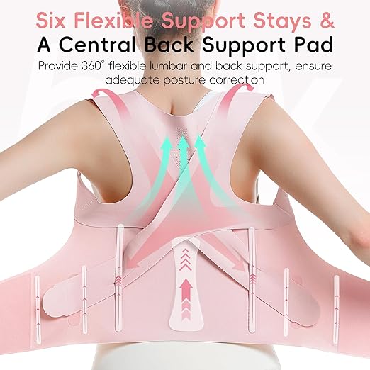 babaka Posture Corrector for Women, Invisible Lightweight Adjustable Back Brace for Upper and Lower Back Pain Relief, Hunchback, Hump, Scoliosis, Thoracic, Spine Corrector Under Clothes (Pink, Small, Waist: 25''-30'')