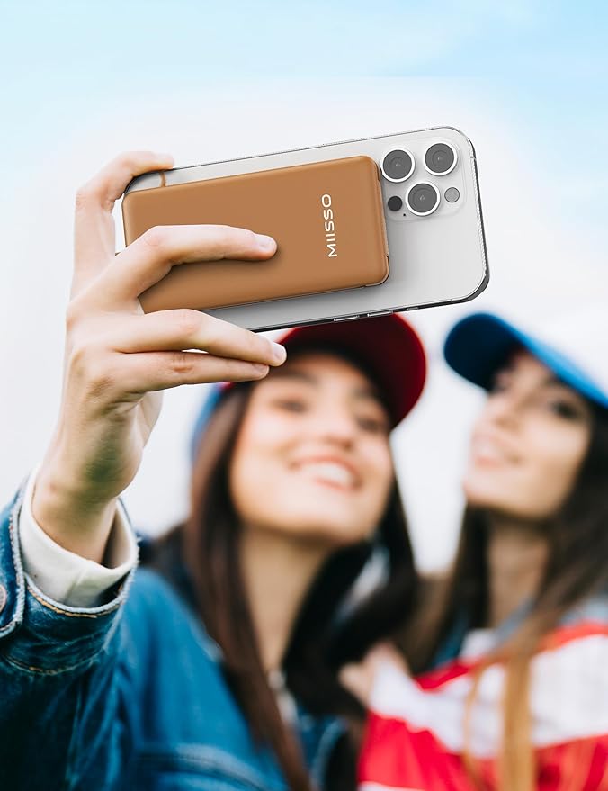 10000mAh Slim Portable Charger with Built in Cable, Power Bank Travel Charger External Battery Pack for Phone, 4 Output USB Type C Cord Clutch Charger Compatible with iPhone, Brown