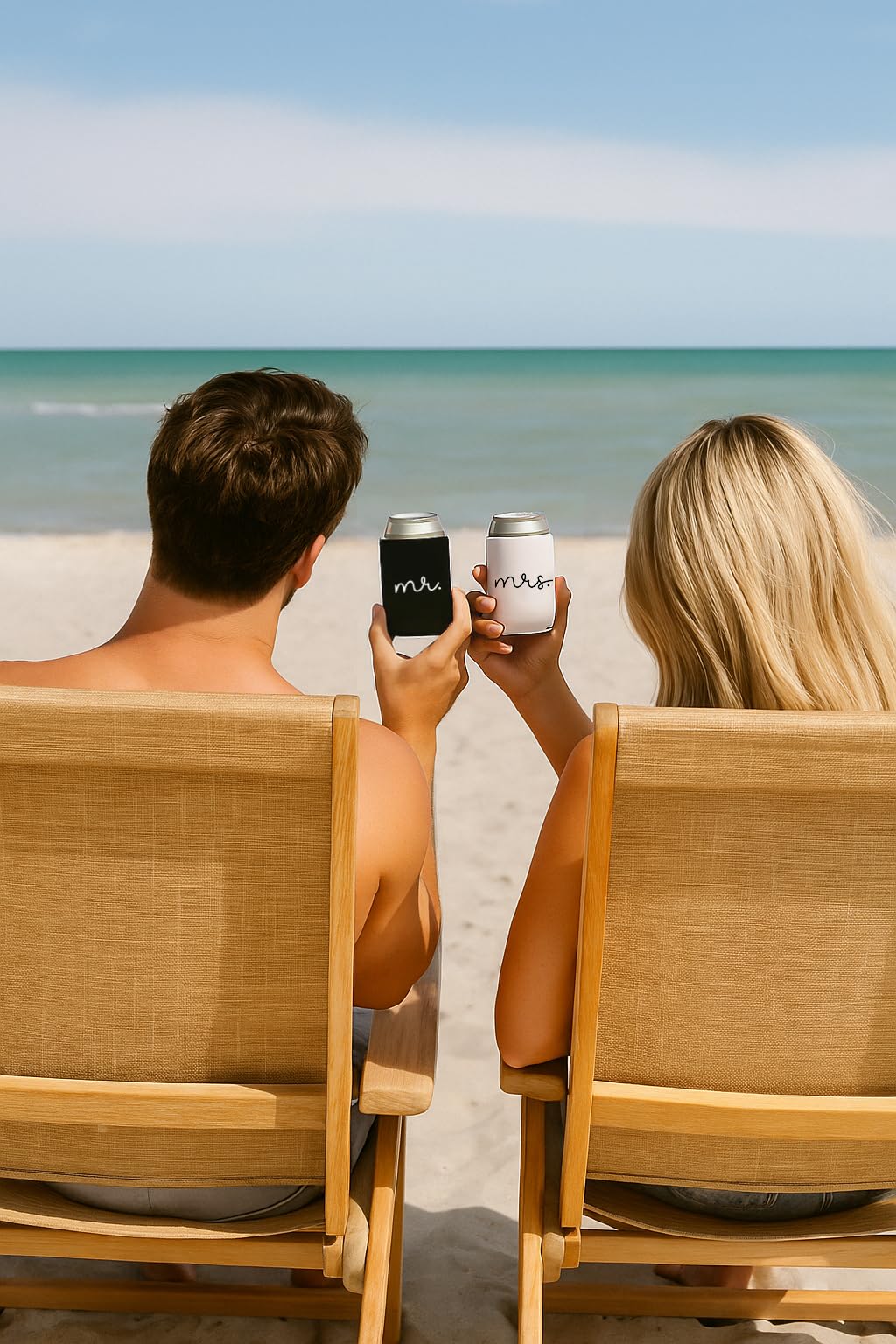 Pink Palm Co. Wedding Set of 2 Can Coolers | Can Holders for Bride and Groom | Beverage Insulators for Newlyweds | Wedding Toast | Engagement Party | Honeymoon (Mr. & Mrs.)