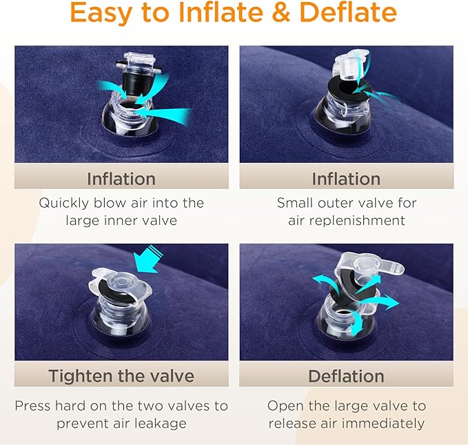 HOMCA Inflatable Travel Foot Rest Pillow, Adjustable Height Leg Pillow，Fast Inflating Airplane Bed for Toddlers，Footrest Pillow for Office, Airplane，Train，Cars，Home (Blue)