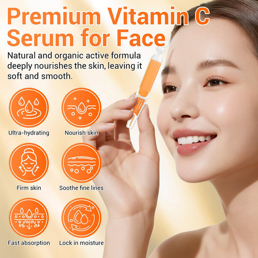 Vitamin C Serum with Niacinamide, 30 Pcs Vitamin C Collagen Serum for Face, Anti Aging Face Serums for Fine Lines, Spots & Wrinkles, Intense Hydration, Boosts Collagen Daily Skin Care Ampoule Essence