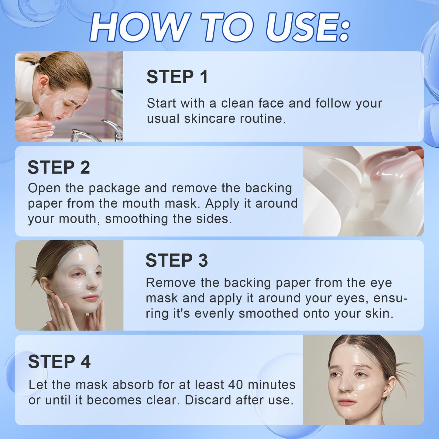 GOGIFTGO Collagen Face Mask,Collagen Real Deep Mask,Collagen Mask,Deep Hydrating Anti Wrinkle Lifting Mask,Hydrogel Masks for All Skin Types 34g*4ea