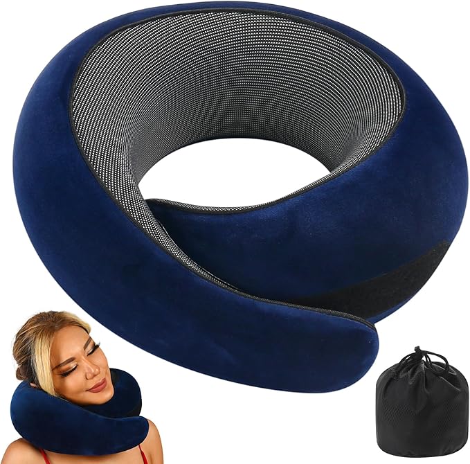 Travel Pillow uses Memory Foam to Support Neck Comfort, car Travel, Compact,Airplane Sleep Pillow Dark Blue
