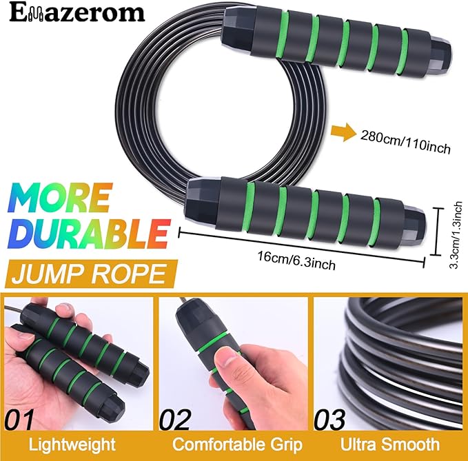 Jump Rope for Women Men Kids, Adjustable Skipping Rope with Ball Bearings, Professional Jumping Rope with Foam Handles, Tangle-Free Rapid Speed Jump Ropes for Fitness Workout Boxing Exercise