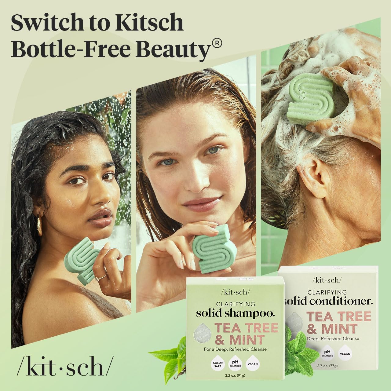 Kitsch Tea Tree Shampoo and Conditioner Set – Anti Dandruff Shampoo Bar & Conditioner Bar - Hair Care for All Hair Types - Free of Paraben, Sulfate & Silicone - Made in USA - 2 pcs