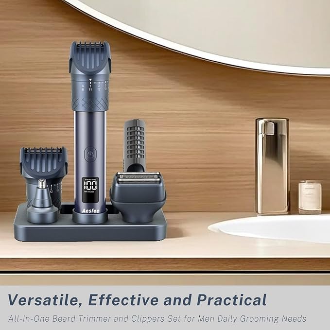 Beard Trimmer and Clippers Set for Men with Foil Shavers, Precision Dial Adjustable 20 Lengths, All-in-One Hair Trimmers for Face Head Nose Full Body, IPX7 Waterproof Wet/Dry, USB-C Rechargeable Dock