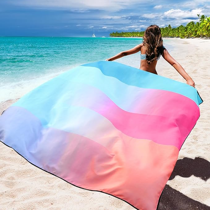 Beach Blanket Waterproof Sandproof Beach Mat 79" X 83"/10'x9'for 2-8 Adults Quick Drying Outdoor Picnic Mat Beach Accessories for Travel, Camping, Hiking