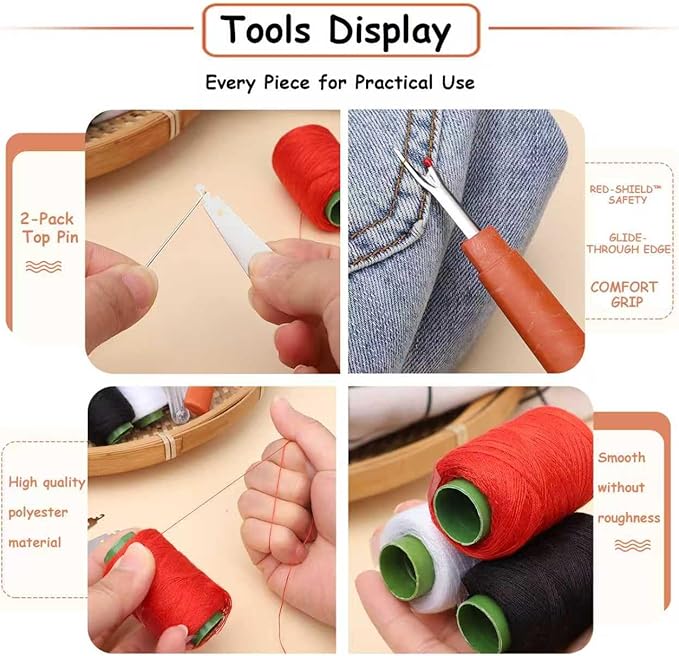 37PCS Sewing Tool Set,Needles Thread Hand Repair Tools,Complete Needle and Thread Kit for Hand Sewing,Portable DIY Sewing Tool Set for Beginners and Professional Crafters