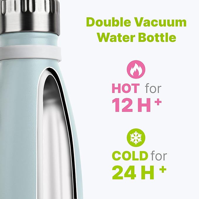 9 oz Water Bottle for Kids-Small Stainless Steel Water Bottle for School Vacuum Insulated Metal Leak Proof Cola Shape Water Flask for Boys Girls(Baby Blue)