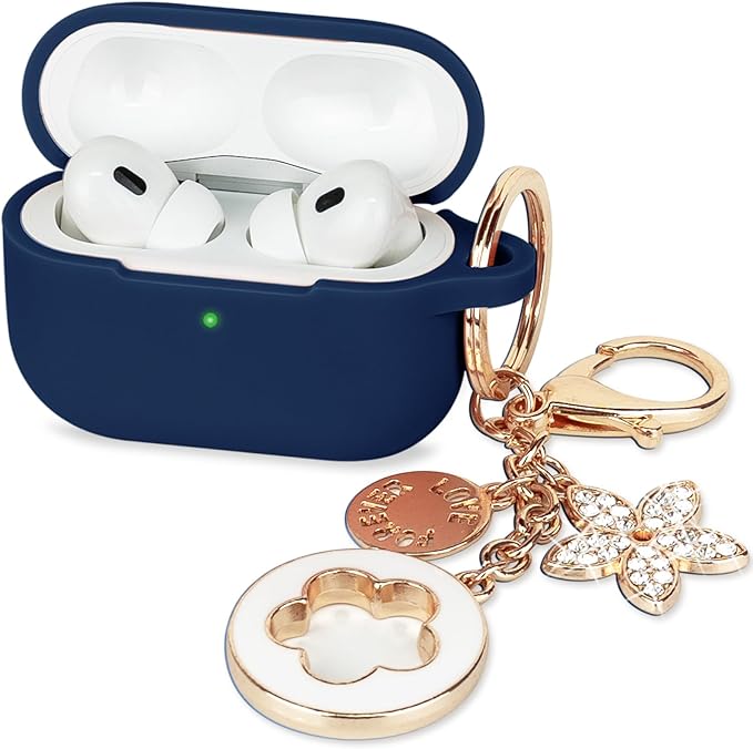 Case for Apple Airpods Pro 3 (2025) - VOTILE Airpods Pro 3 Cases Cover Women Silicone iPods Pro 3 Earbuds Wireless Accessorie Charging Cases Girl Bling Keychain for Airpod iPods Pro 3 - Midnight Blue