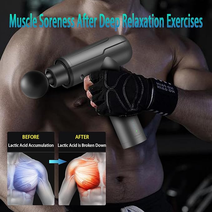 Massage Gun Deep Tissue, Electric Muscle Back Massage Gun, Neck Massager for Pain Relief Handheld Massagers, Percussion Massager with 6 Heads, Birthday Gifts for Women Men (Grey)