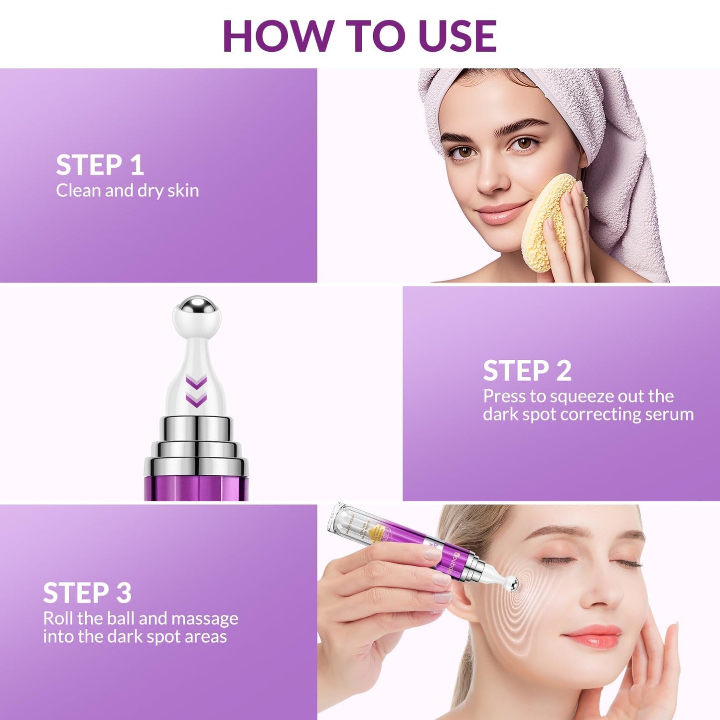 Dark Spot Remover for Face and Body, Age Spot Sun Spot Freckles Remedy Corrector Serum,Melasma Treatment for Face, Advanced Fade Cream for Uneven Skin Tone with 360° Roller Massage Ball, 0.5 FL oz