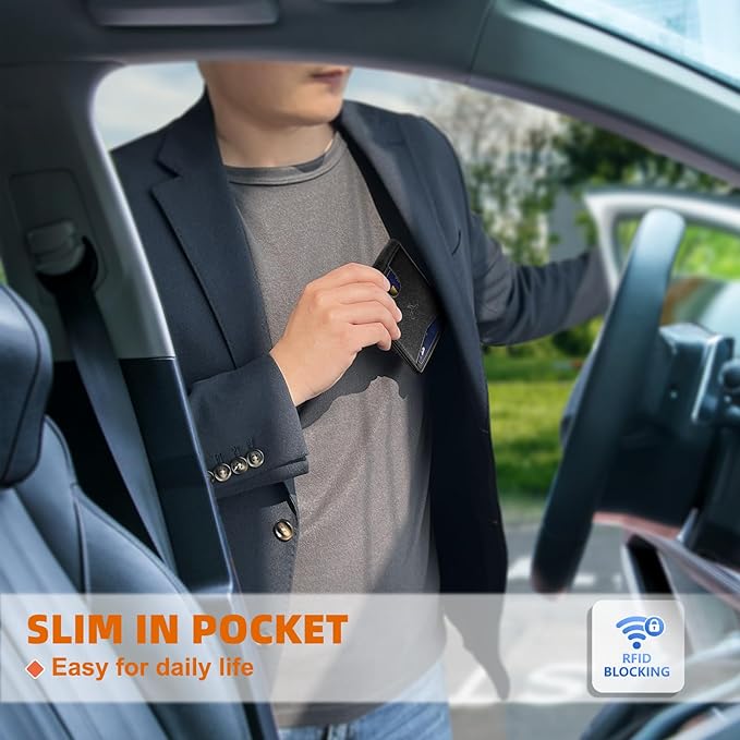 BULLIANT Men Wallet, Slim Leather Wallet Front Pocket Card Holder Gift For Men 11 Slots RFID Blocking