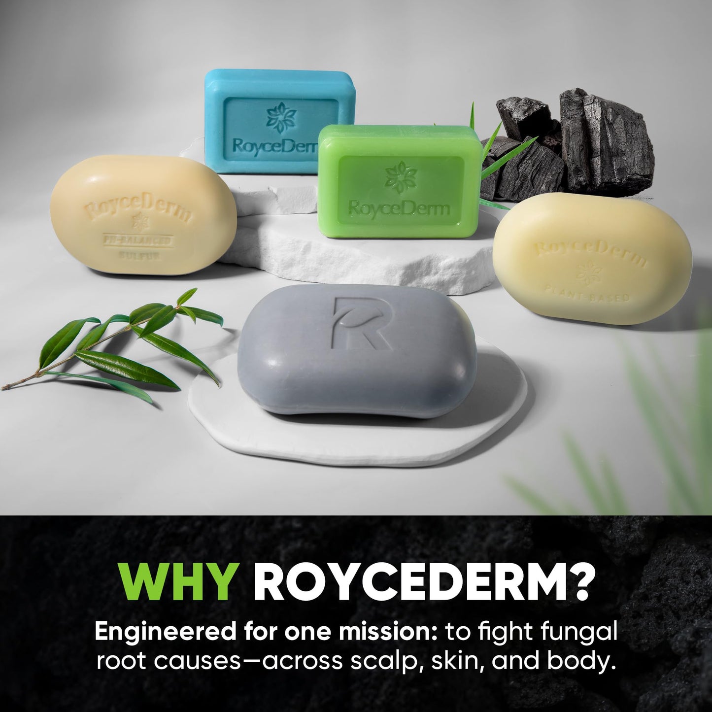 Roycederm Antifungal Soap for Active Skin – Medicated Bar for Athlete’s Foot, Jock Itch, Ringworm with Tea Tree Oil, Charcoal & Volcanic Ash