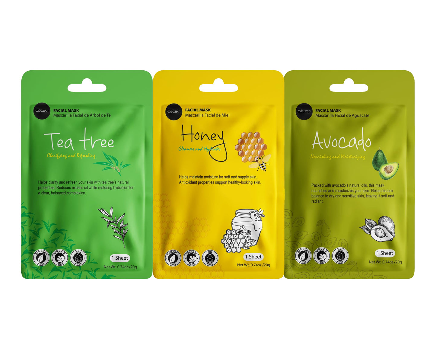 Celavi Essence Facial Face Mask Paper Sheet Korea Skin Care Moisturizing 9 Pack (Mix of 9)