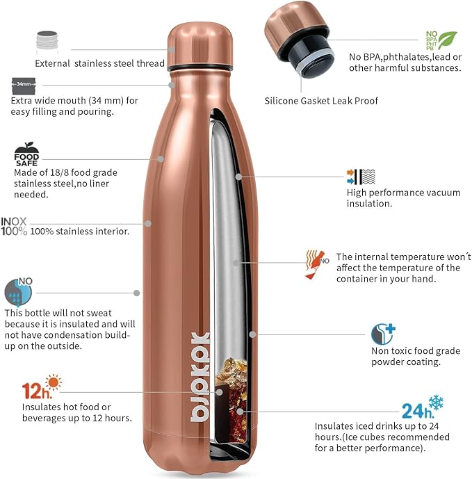 BJPKPK 25oz Stainless Steel Insulated Water Bottle Metal Thermal Water Bottle For Travel, Shining Copper