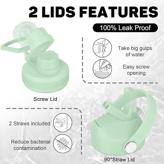 32oz Insulated Water Bottle, Fit in Any Car Cup Holder, Water Bottle with Straw Lids, Stainless Steel Insulated Water Flask Double Wall Leak-proof BPA Free to Keep Cold&Hot