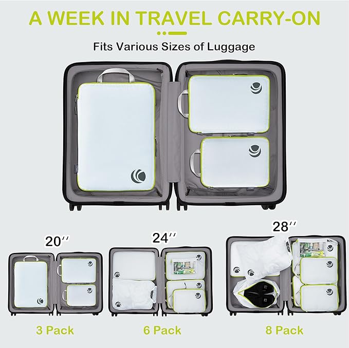 Cipway Compression Packing Cubes, Ultralight Luggage Organizer Bags, Travel Essentials for Carry on Suitcase (3 Piece,White)