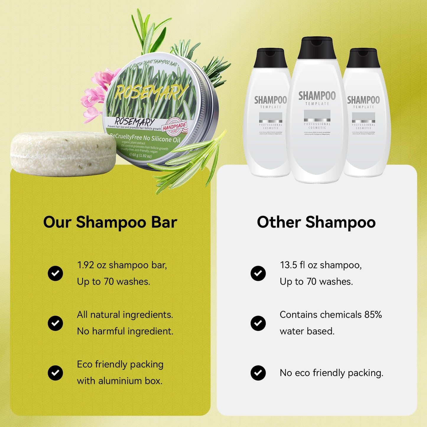 Hotiary Rosemary Hair Shampoo Bar, Deep Cleansing for Scalp Hair Loss Shampoo Soap, Organic Shampoo Oil Control, 0 Silicone Oil