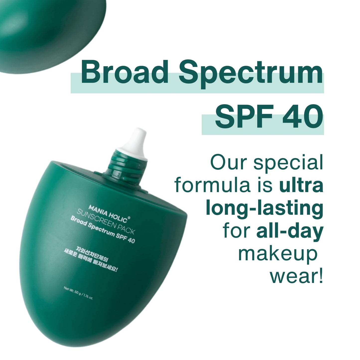 MANIA HOLIC Korean Sunscreen for Face SPF 40, No White Cast, Lightweight & Matte Finish, Makeup Primer, Non-Greasy Formula, Broad Spectrum UV Protection, Pore-Friendly, Korean Skincare,1.76 fl oz