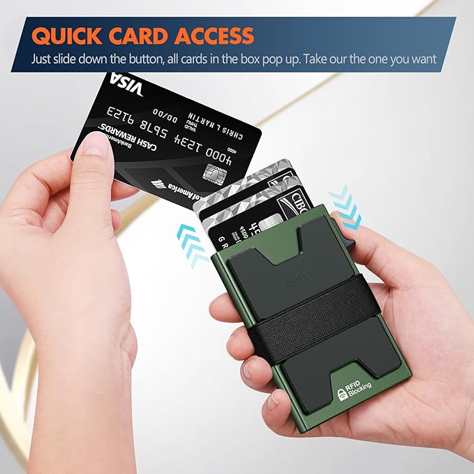 AUTLEY Slim Wallet For Men, Minimalist Mens Wallet Pop Up Wallet, Rfid Blocking Credit Card Holder Wallet with Cash Band (Green)