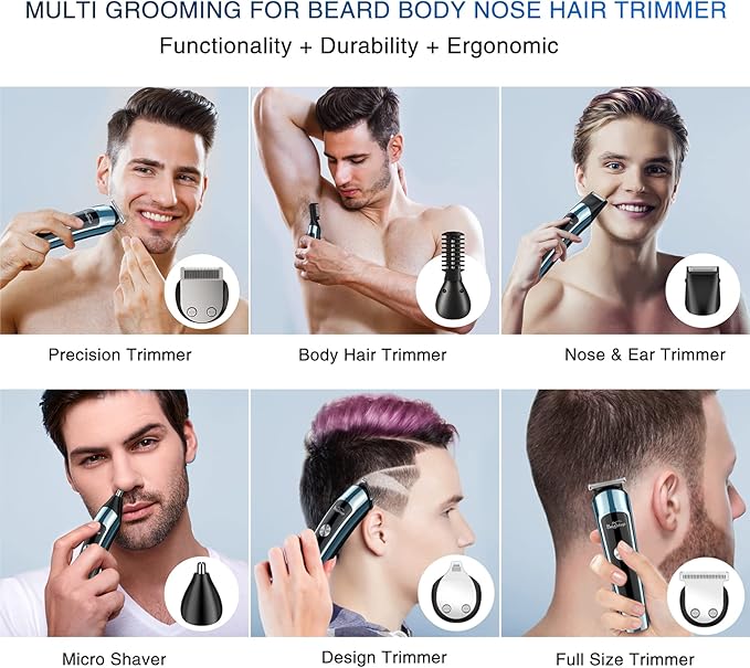 Brightup Beard Trimmer for Men, IPX7 Waterproof Mens Grooming Kit with Cordless Hair Clippers, Electric Razor with LED Display, Shavers for Mustache, Body, Face, Ear, Nose Hair Trimmer, Gifts for Men