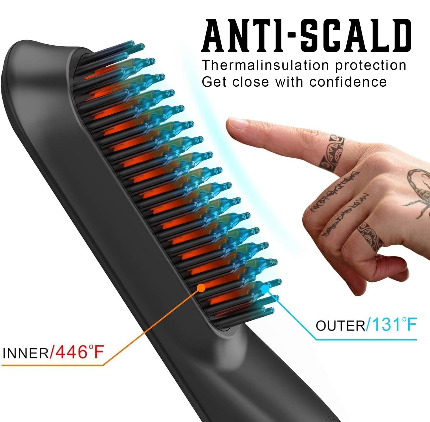 FEBOTE Heated Ionic Hair Straightening Brush for Men - 5 Temperature Settings, Anti-Scald, Beard Shaper & Travel Bag