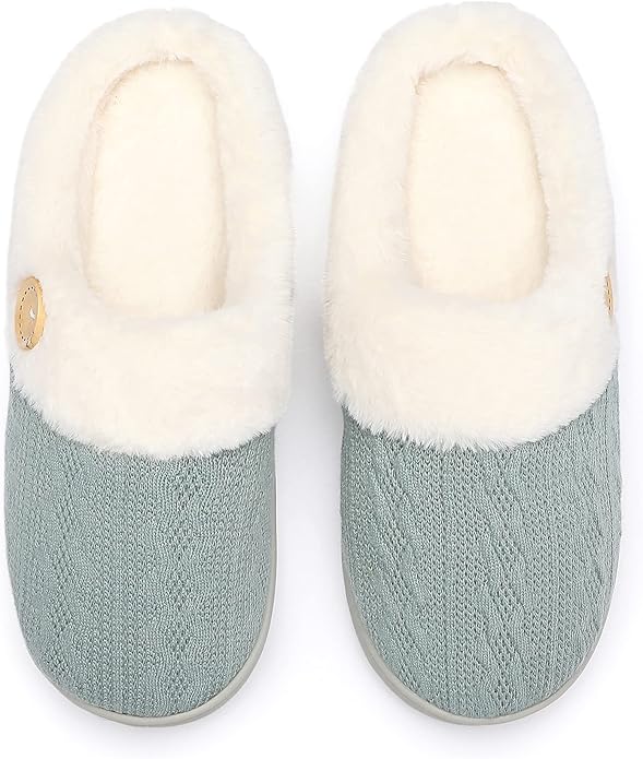 Chantomoo Womens Slipper Warm Comfy Memory Foam House Slippers Knitted Shoes Faux Fur Lined Anti-Skid Rubber Sole Bedroom Cozy Indoor Outdoor Slippers