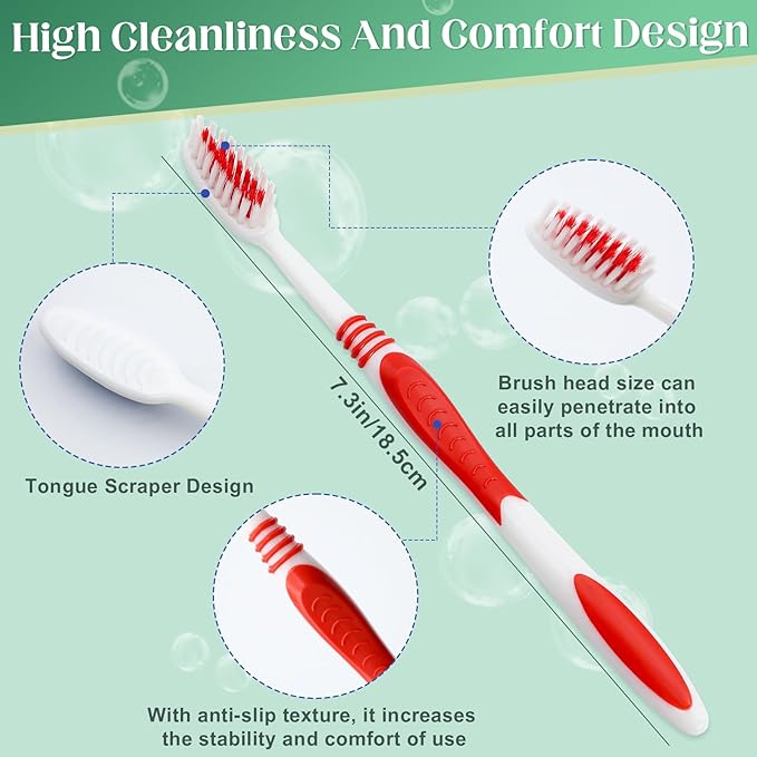 50 Pcs Toothbrush Bulk Disposable, Travel Toothbrushes Pack, Soft Bristle Individually Wrapped and Good Cleaning for Kids, Adult and The Elderly. Suitable for Hotel, Travel, Home, Donated