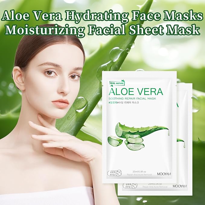 Aloe Vera Face Masks Sheets Skin Care for All Skin Types, Deeping Hydrating Face Masks Soothing Facial Mask for Sensitive Skin Types, Moisturize Nourish Rejuvenating Facial Masks Skin Care 15Sheets